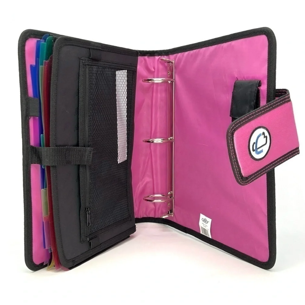 Case-It “The Open Tab” 2” Three Ring Binder Blue & White Chevron w/Pink New NWT